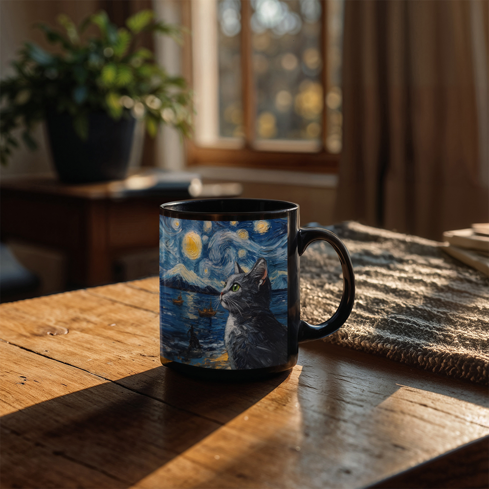 Cats - Black Ceramic Mug - Gift for Her