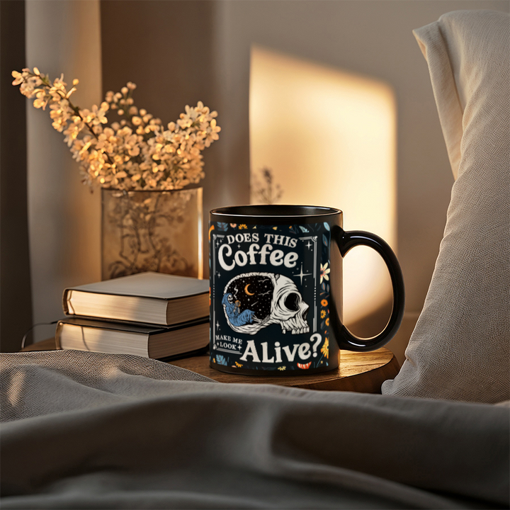 Does This Coffee Make Me Look Alive? – Black Ceramic Mug – Gift for Her – Gift for Him