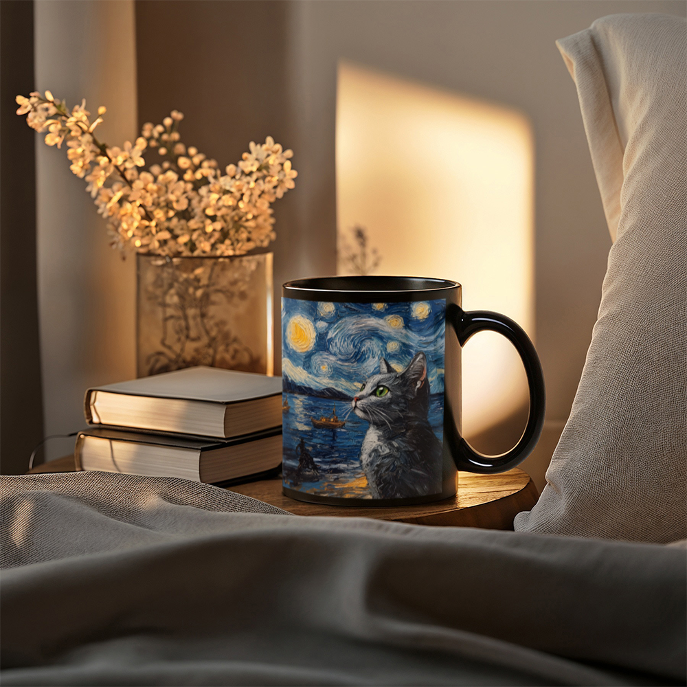 Cats - Black Ceramic Mug - Gift for Her