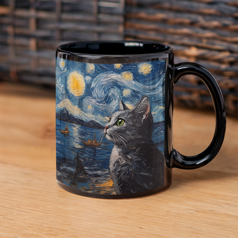 Cats - Black Ceramic Mug - Gift for Her