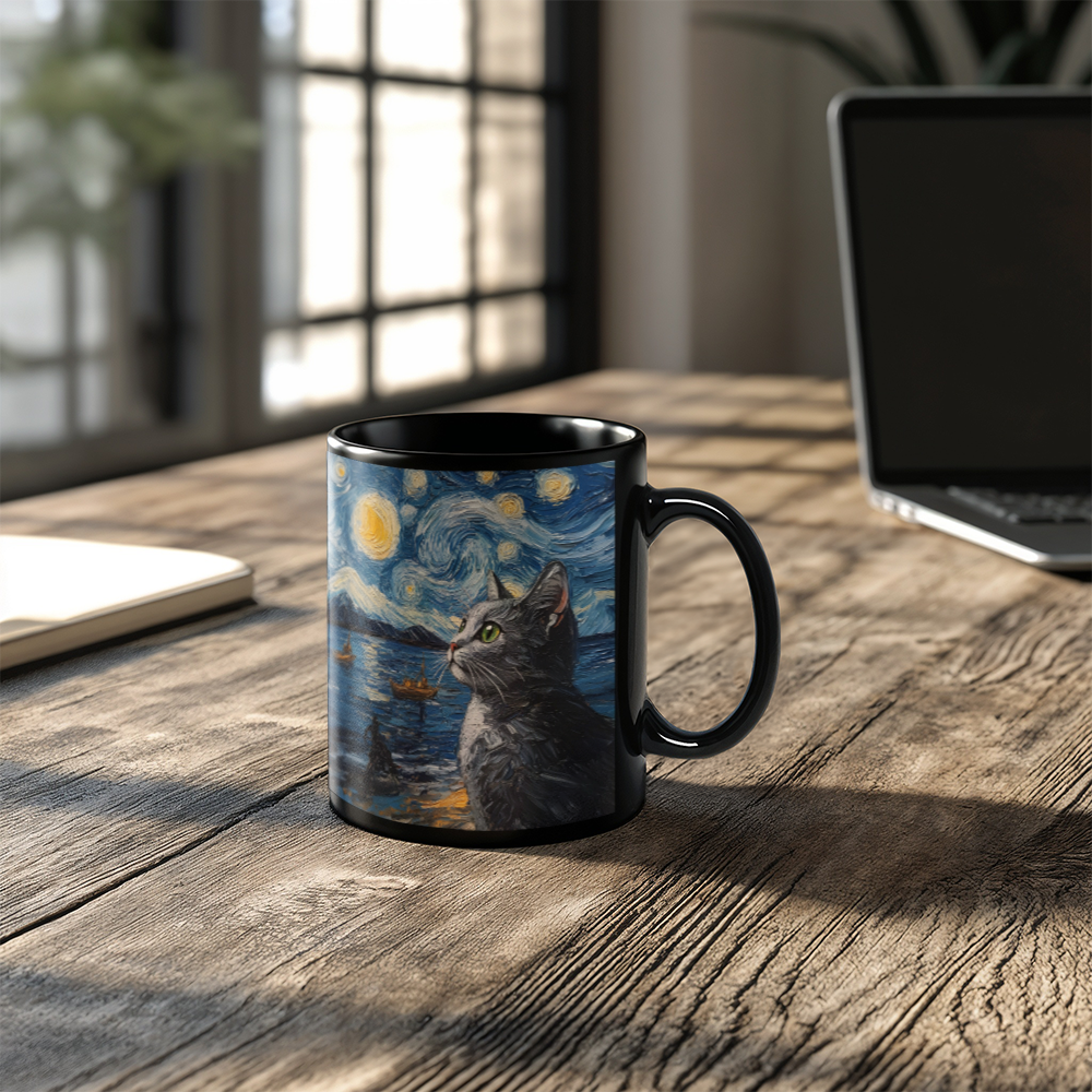 Cats - Black Ceramic Mug - Gift for Her