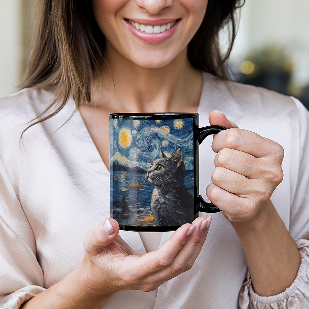 Cats - Black Ceramic Mug - Gift for Her