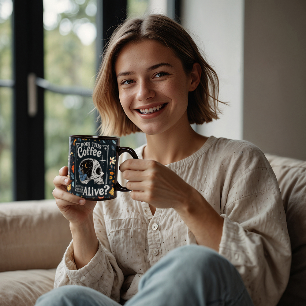 Does This Coffee Make Me Look Alive? – Black Ceramic Mug – Gift for Her – Gift for Him