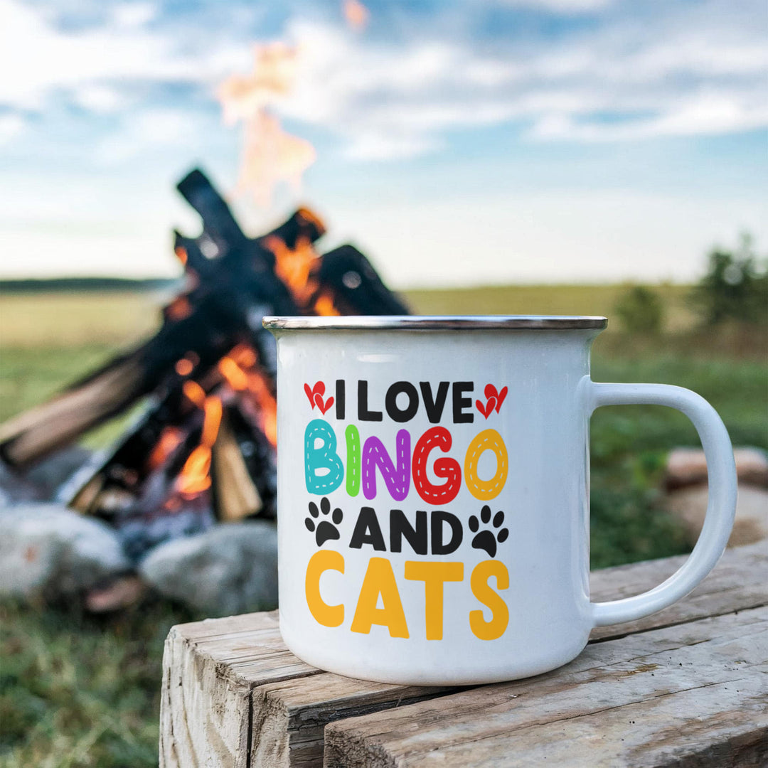 I Love Bingo And Cats – 12oz Enamel Camping Mug – Gift for Her - Gift for Him
