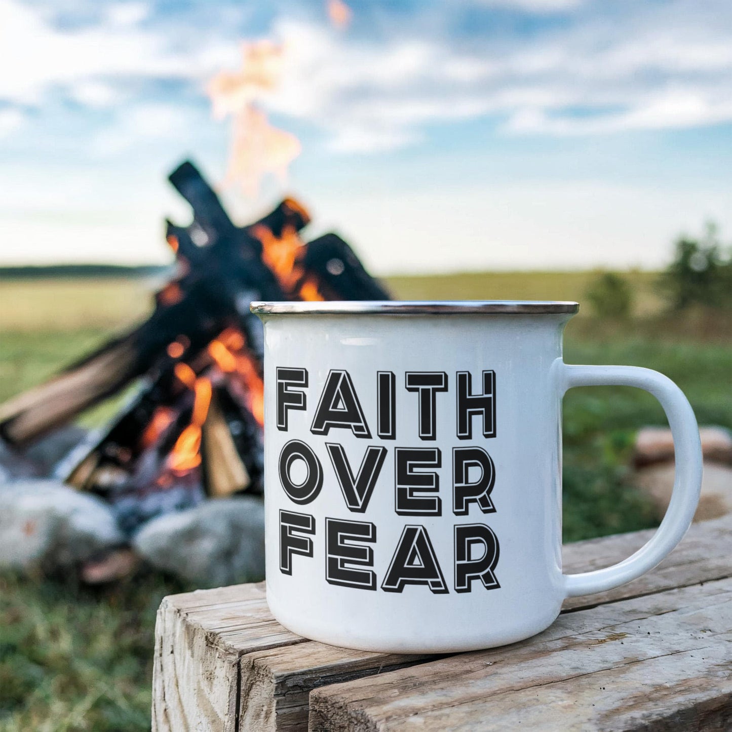 Faith Over Fear - 12oz Enamel Camping Mug - Gift for Her - Gift for Him