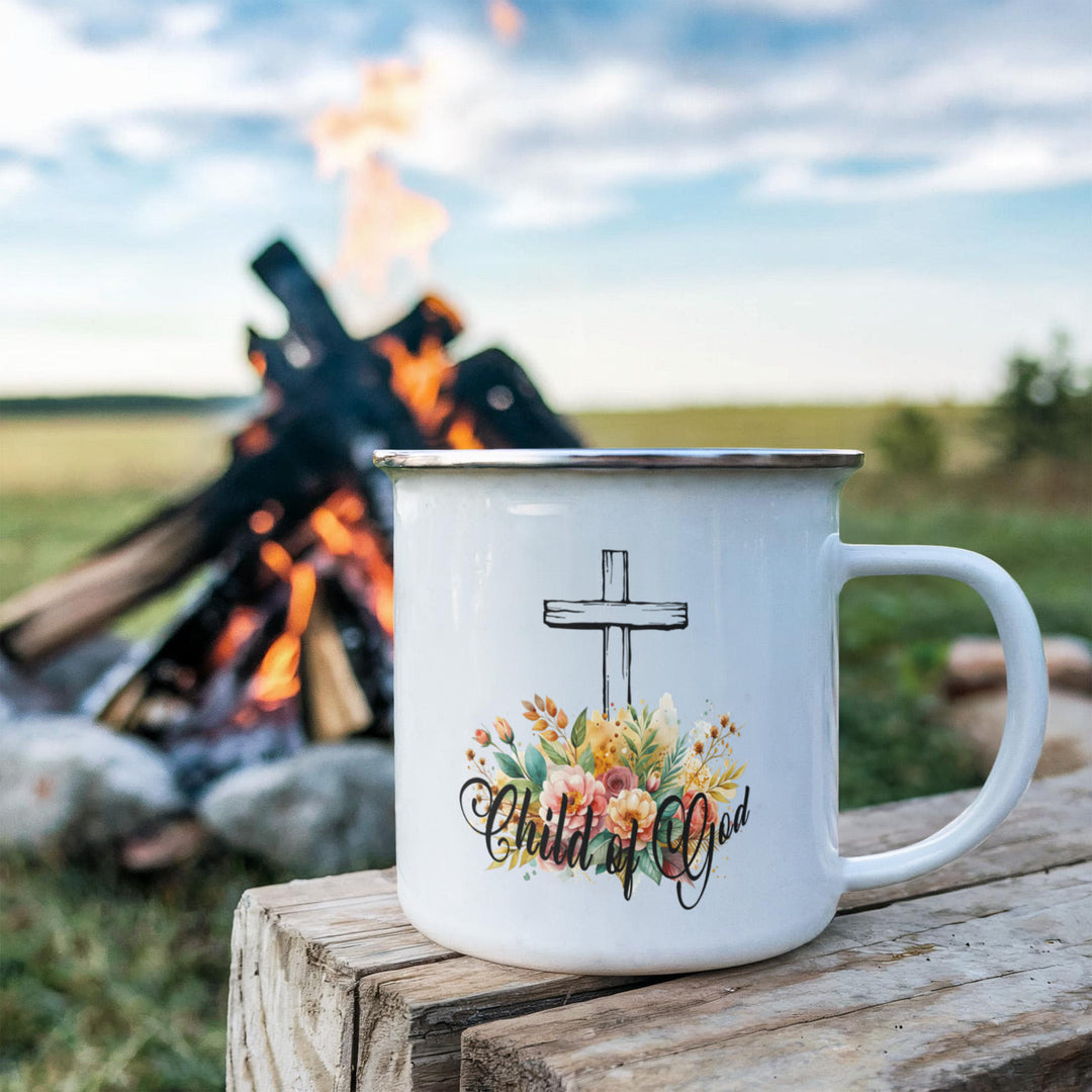 Child Of God 12oz Enamel Camping Mug – Gift for Her