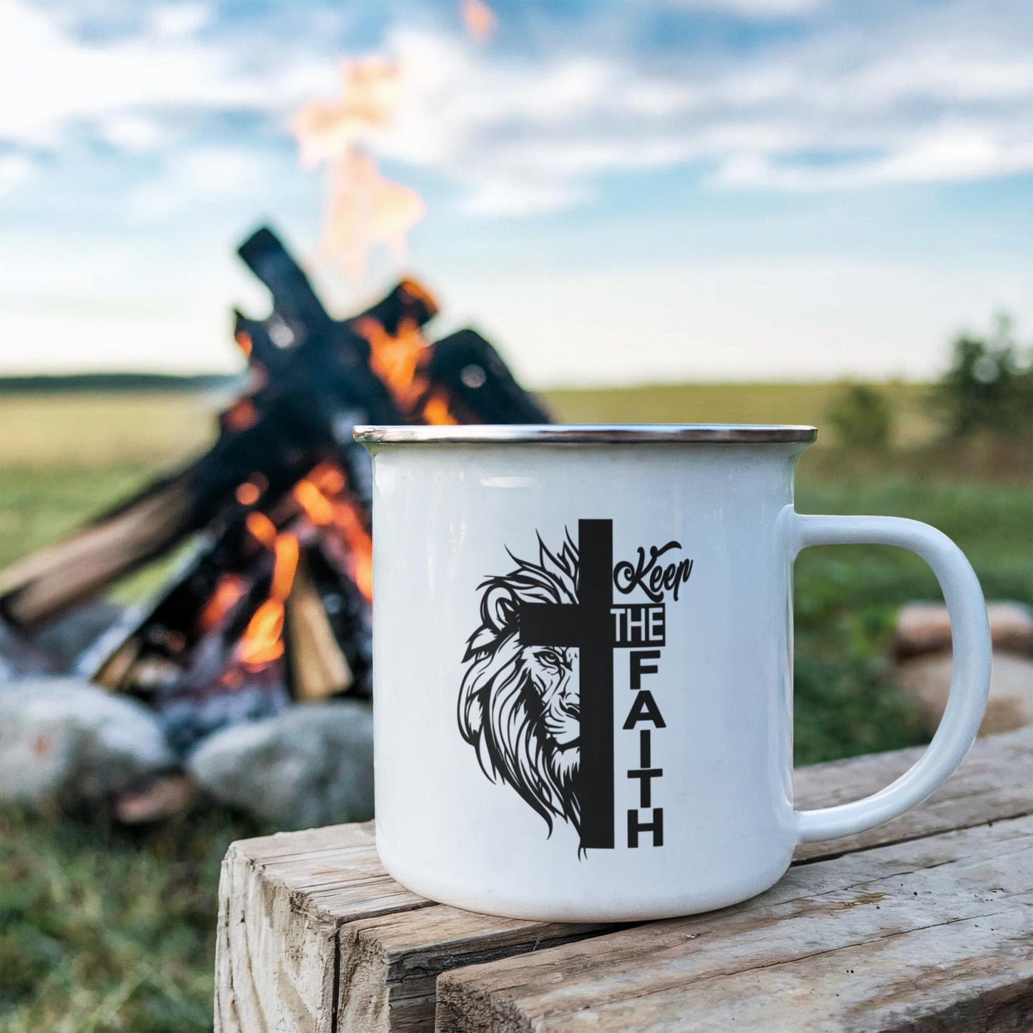 Keep The Faith 02 - 12oz Enamel Camping Mug - Gift for Her - Gift for Him