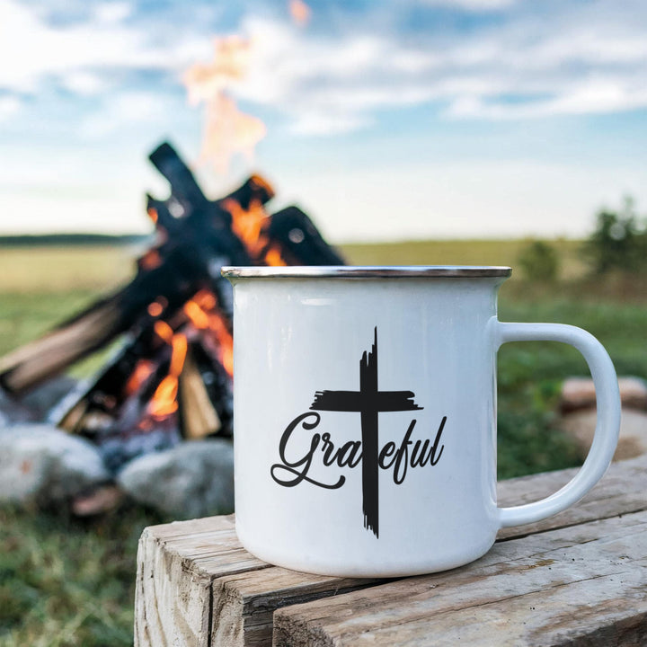 Grateful 12oz Enamel Camping Mug – Gift for Her - Gift for Him