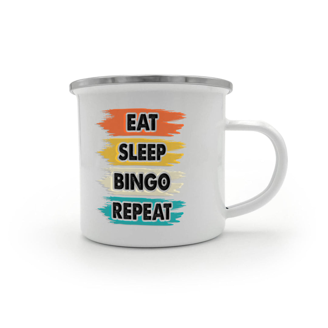 Eat Sleep Bingo Repeat – 12oz Enamel Camping Mug – Gift for Her - Gift for Him