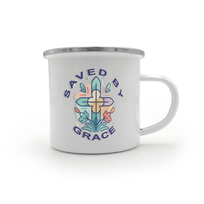 Saved By Grace - 12oz Enamel Camping Mug - Gift for Her