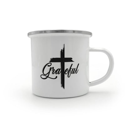 Grateful - 12oz Enamel Camping Mug - Gift for Her - Gift for Him