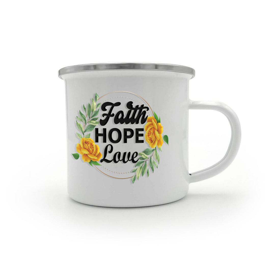 Faith Hope Love Enamel Camping Mug – Gift for Her