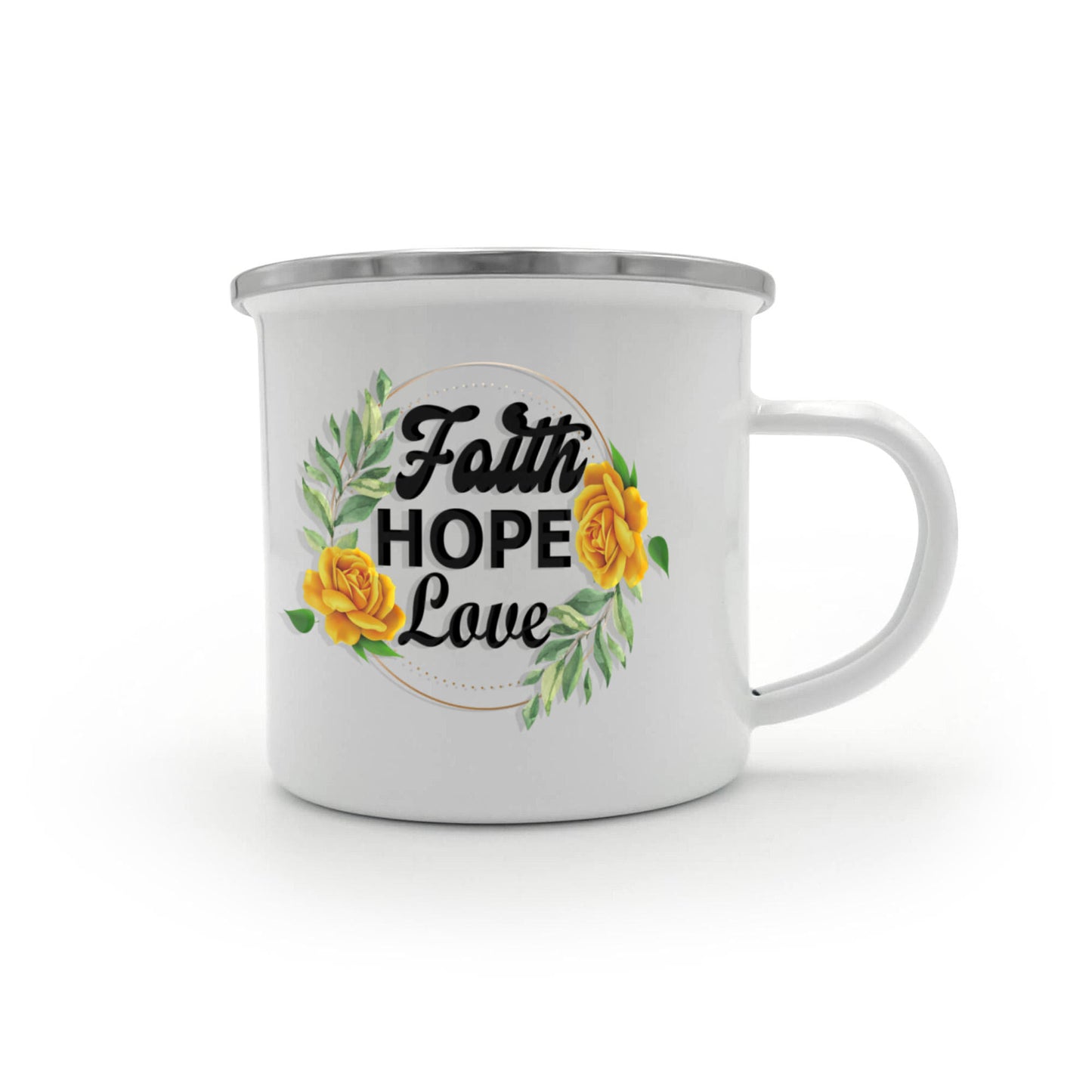 Faith Hope Love - 12oz Enamel Camping Mug - Gift for Her