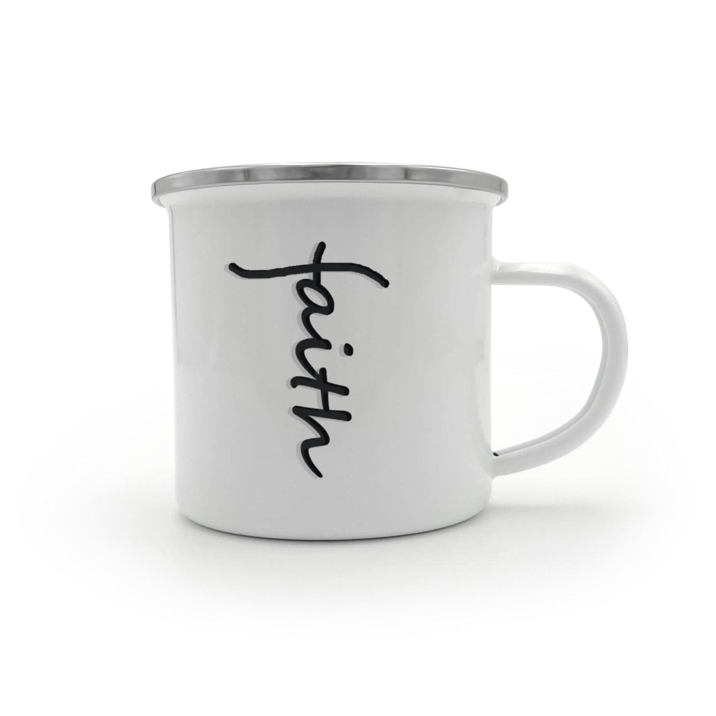 Faith (Black) - 12oz Enamel Camping Mug - Gift for Her - Gift for Him