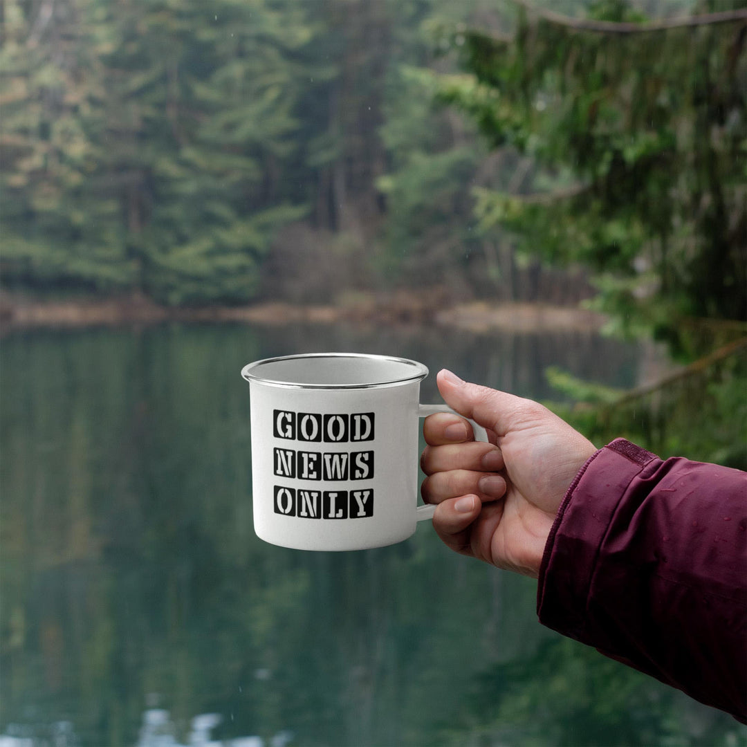 Good News Only 12oz Enamel Camping Mug – Gift for Her - Gift for Him