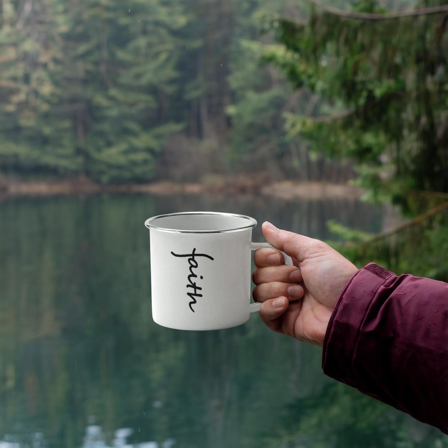 Faith (Black) - 12oz Enamel Camping Mug - Gift for Her - Gift for Him