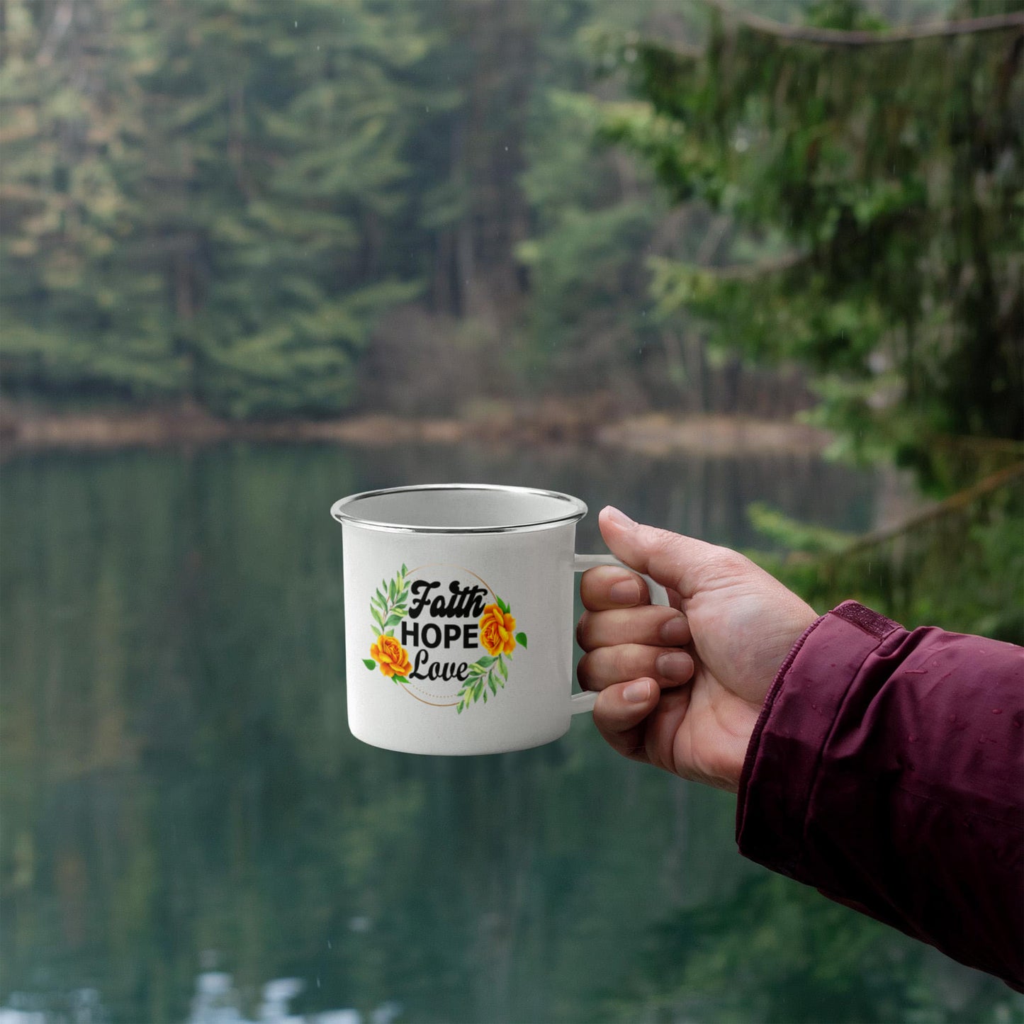 Faith Hope Love - 12oz Enamel Camping Mug - Gift for Her