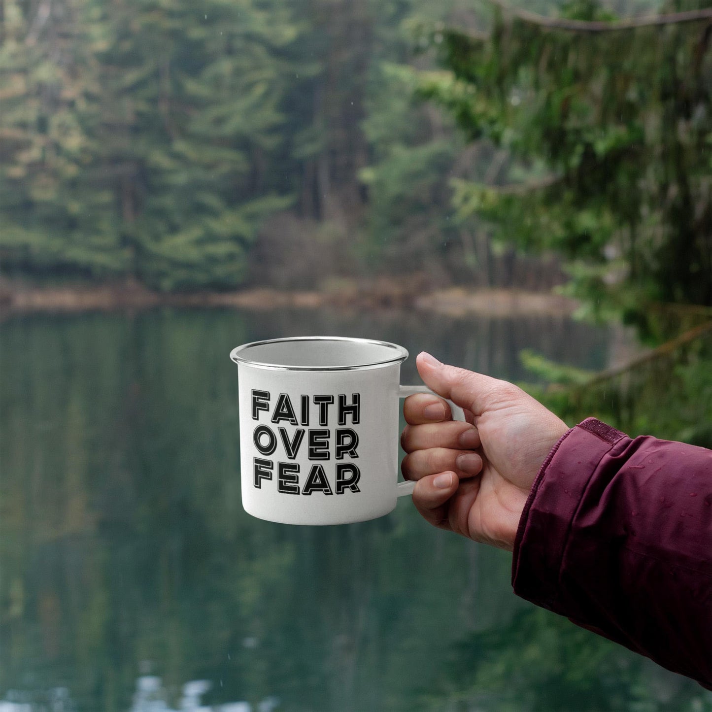 Faith Over Fear - 12oz Enamel Camping Mug - Gift for Her - Gift for Him