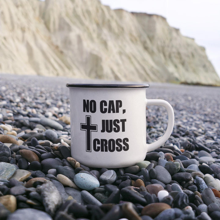 No Cap, Just Cross 12oz Enamel Camping Mug – Gift for Her - Gift for Him