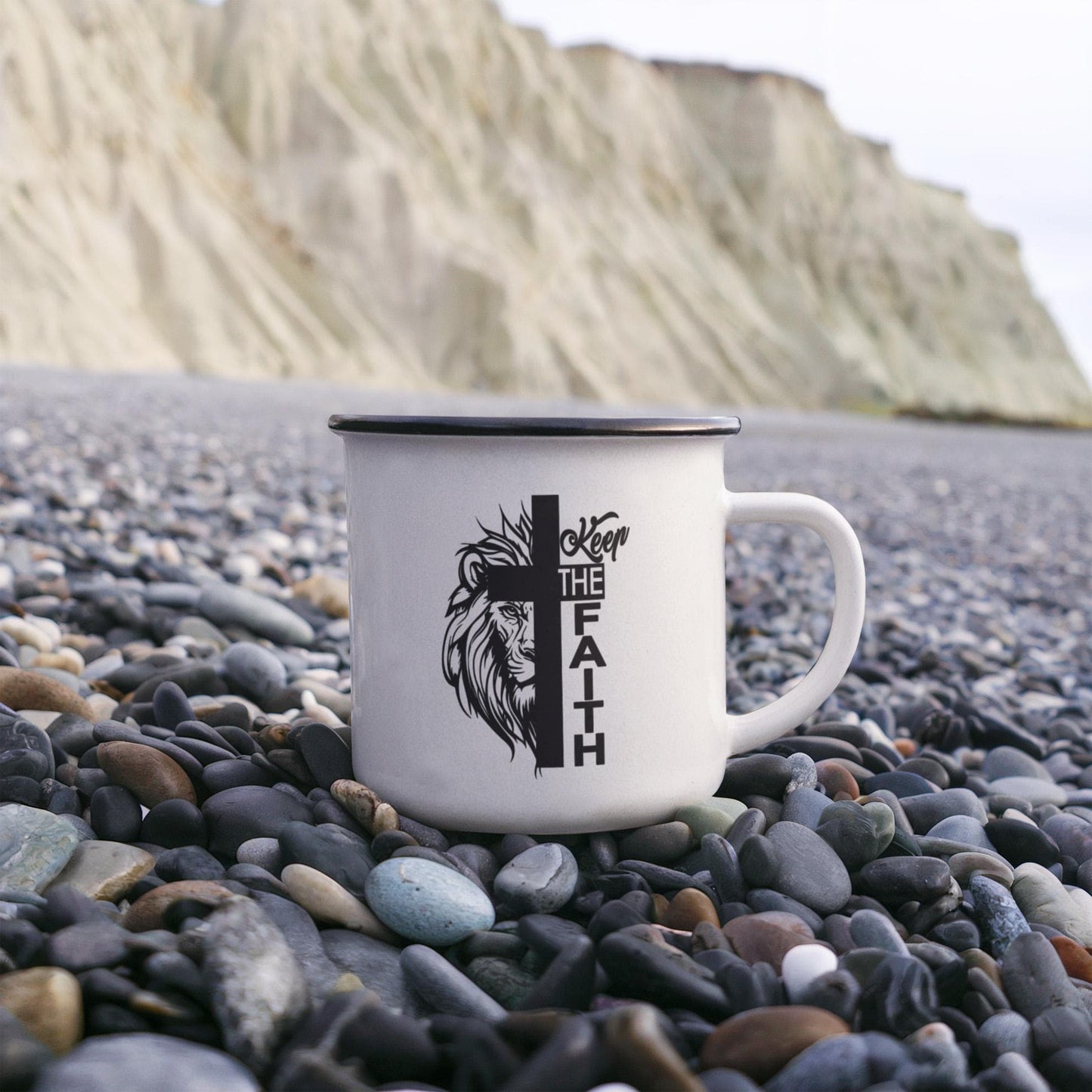 Keep The Faith 02 - 12oz Enamel Camping Mug - Gift for Her - Gift for Him