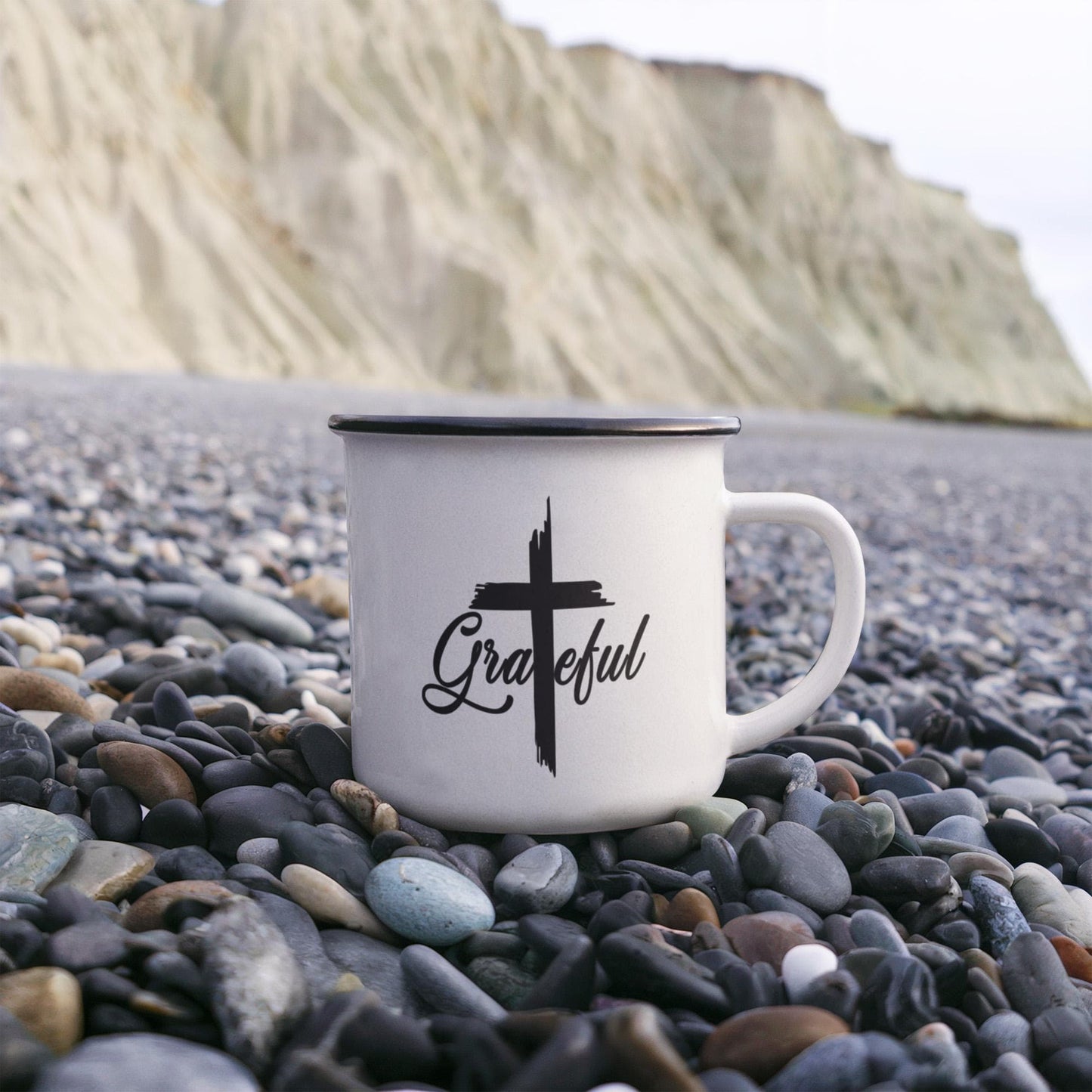 Grateful - 12oz Enamel Camping Mug - Gift for Her - Gift for Him