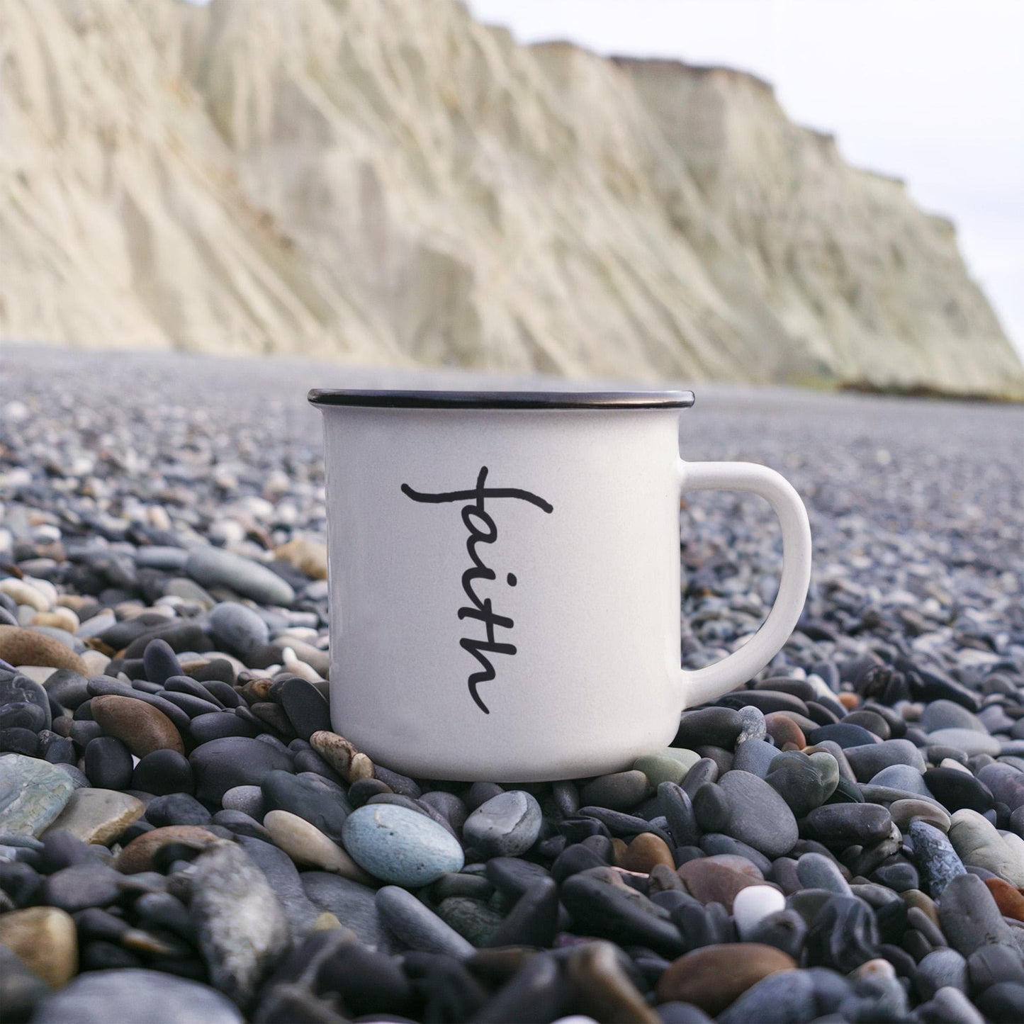 Faith (Black) - 12oz Enamel Camping Mug - Gift for Her - Gift for Him