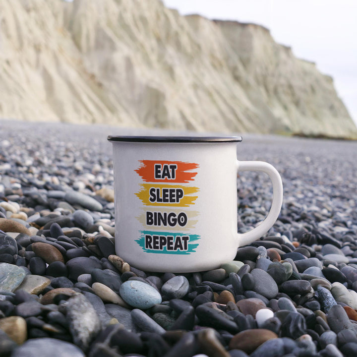 Eat Sleep Bingo Repeat – 12oz Enamel Camping Mug – Gift for Her - Gift for Him