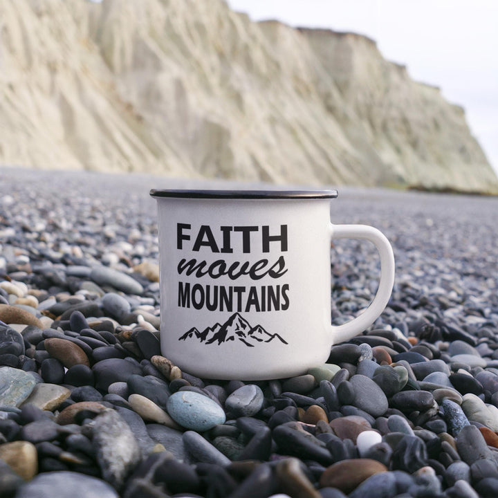 Faith Moves Mountains 12oz Enamel Camping Mug – Gift for Her - Gift for Him
