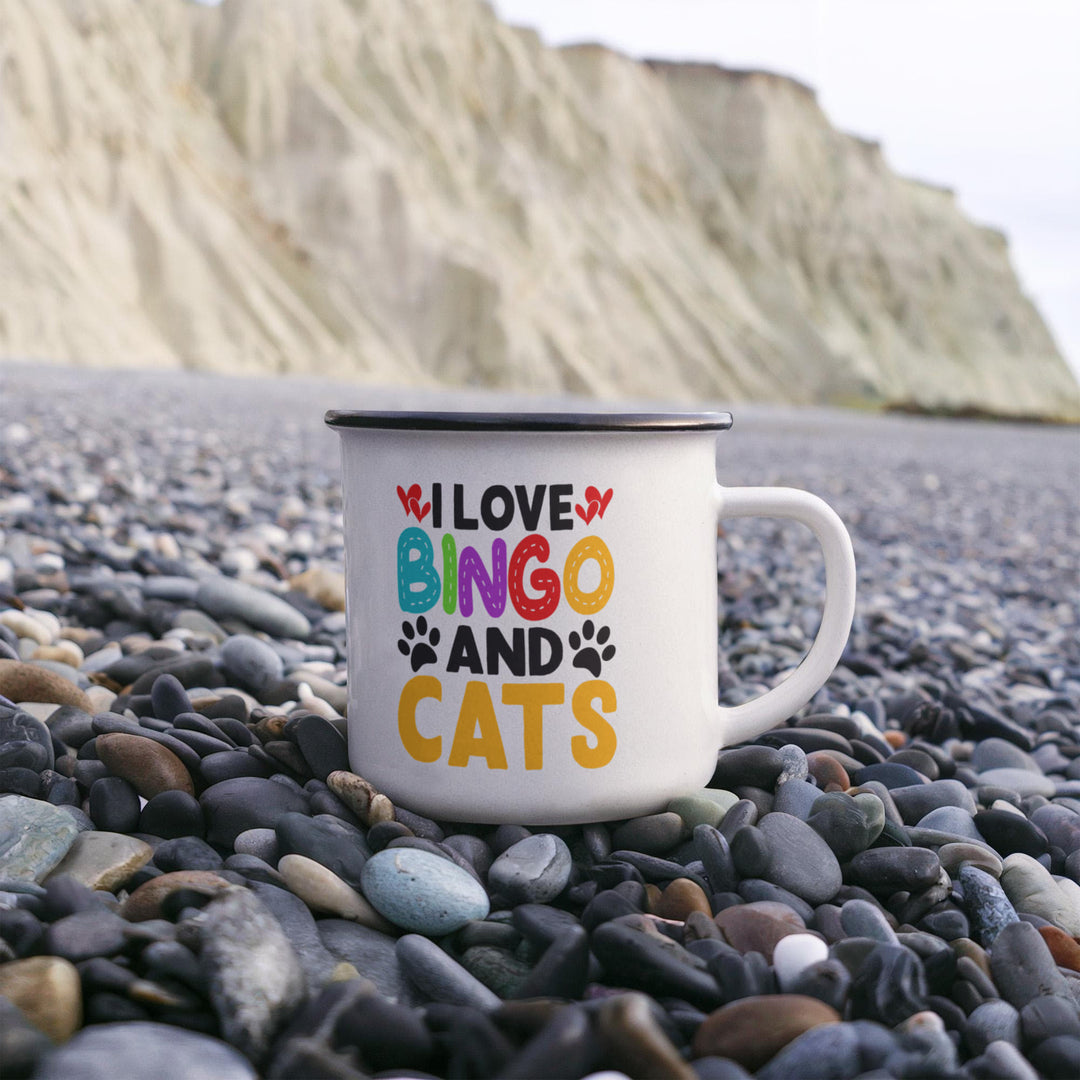 I Love Bingo And Cats – 12oz Enamel Camping Mug – Gift for Her - Gift for Him