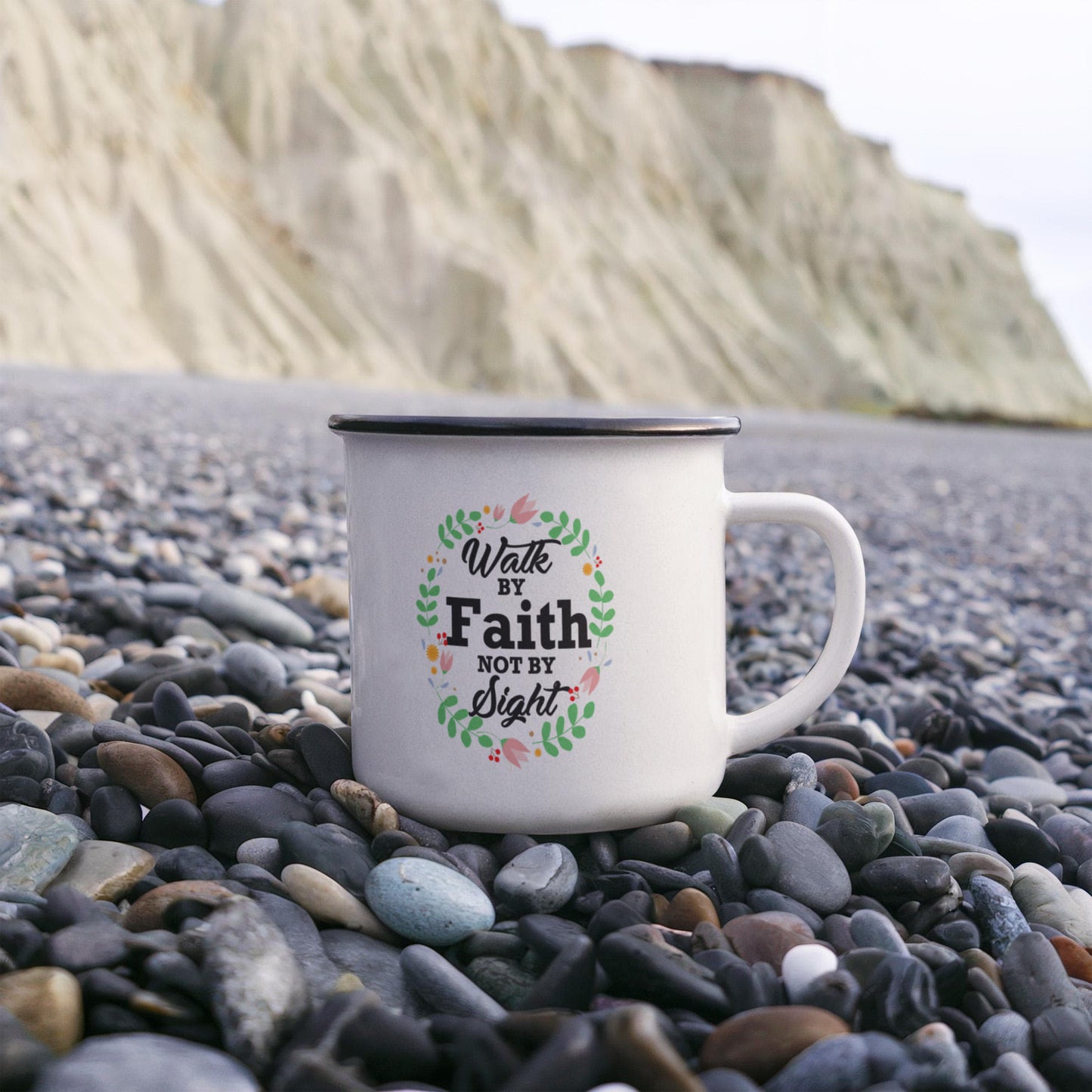 Walk By Faith Not By Sight - 12oz Enamel Camping Mug - Gift for Her - Gift for Him