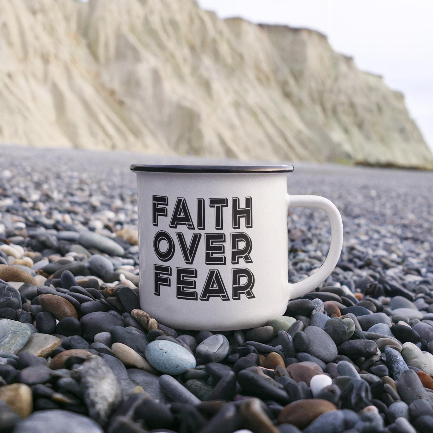 Faith Over Fear - 12oz Enamel Camping Mug - Gift for Her - Gift for Him