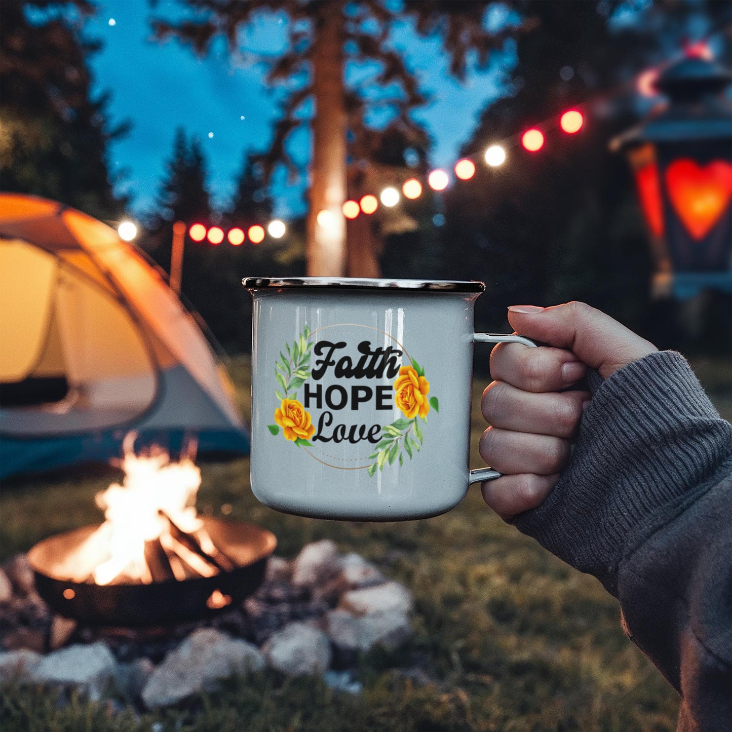 Faith Hope Love - 12oz Enamel Camping Mug - Gift for Her