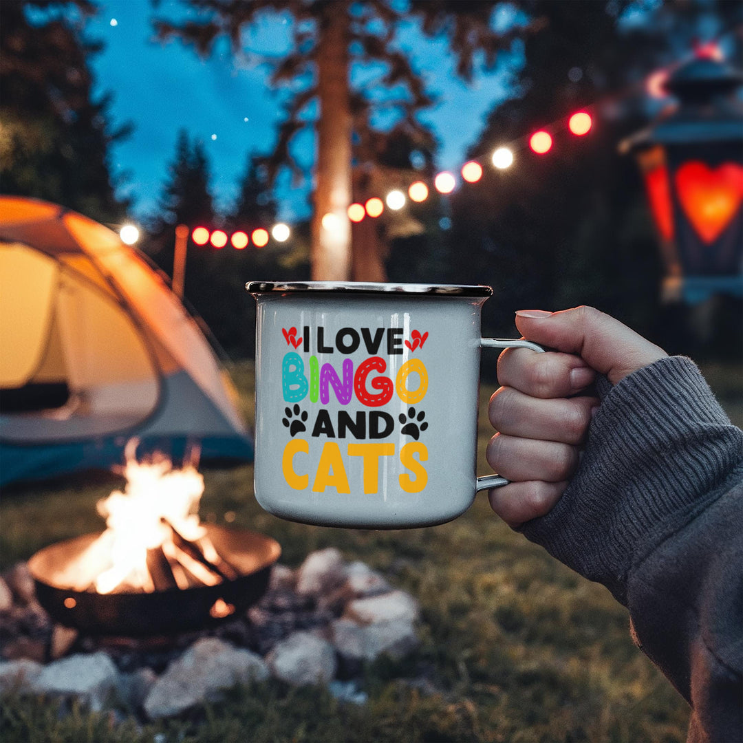 I Love Bingo And Cats – 12oz Enamel Camping Mug – Gift for Her - Gift for Him