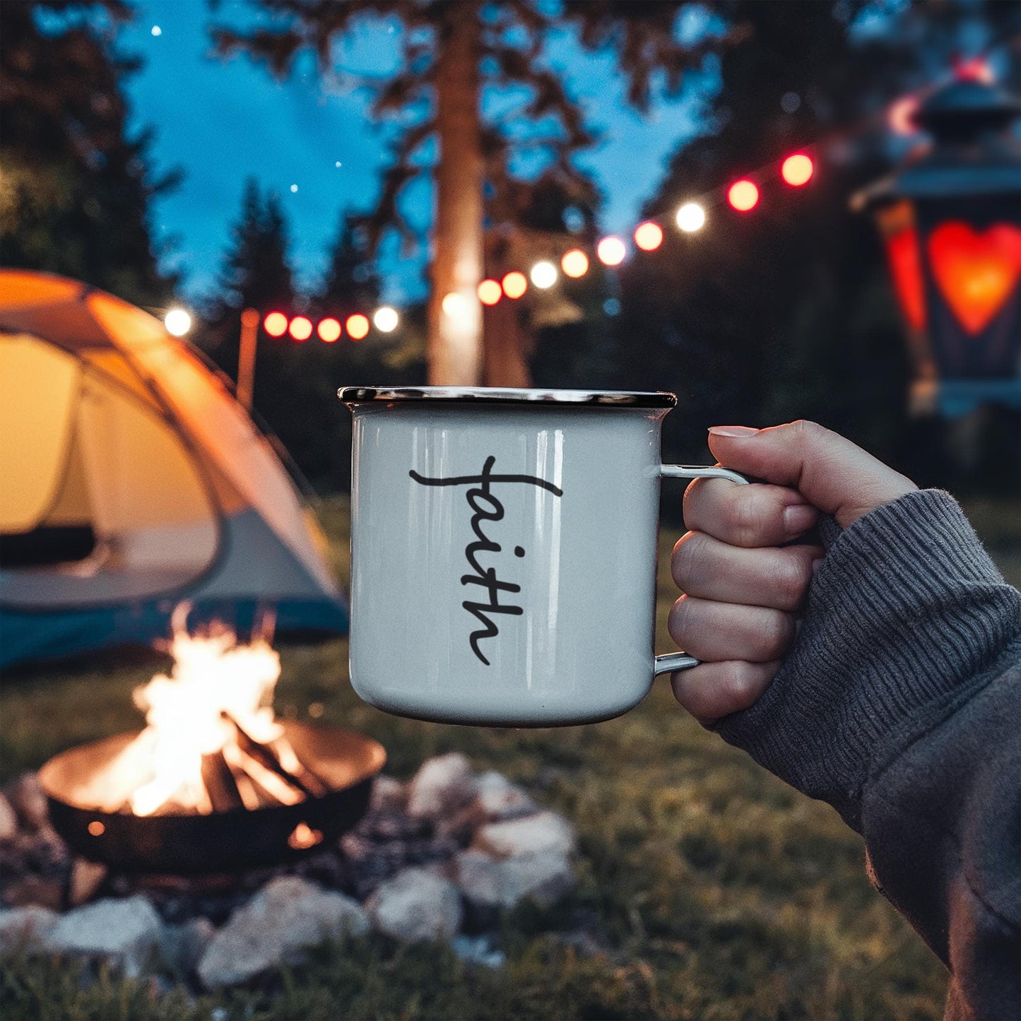 Faith (Black) - 12oz Enamel Camping Mug - Gift for Her - Gift for Him