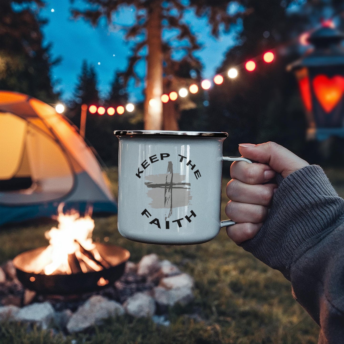 Keep The Faith - 12oz Enamel Camping Mug - Gift for Her - Gift for Him