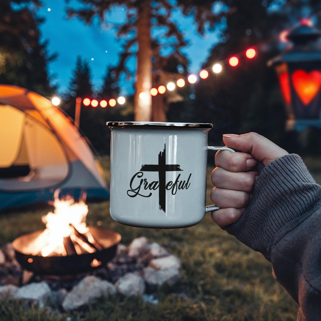 Grateful 12oz Enamel Camping Mug – Gift for Her - Gift for Him