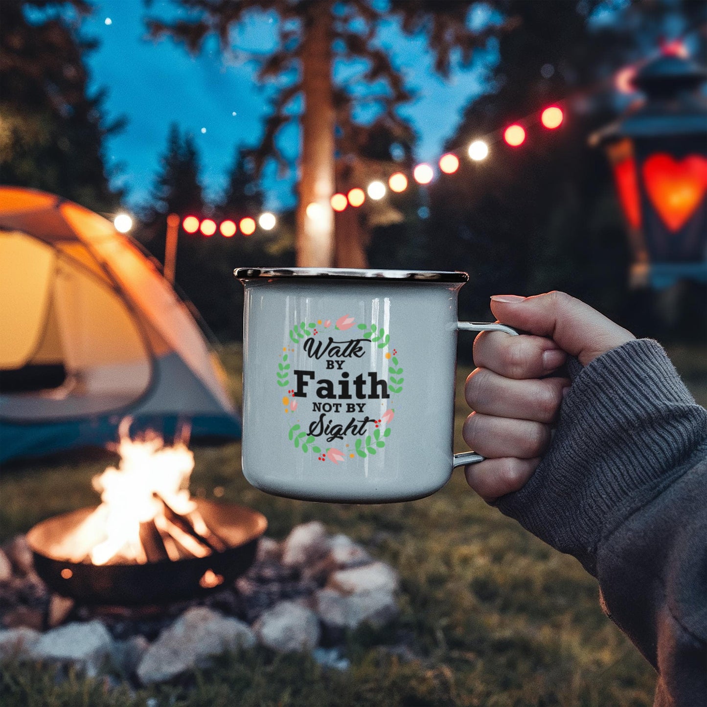 Walk By Faith Not By Sight - 12oz Enamel Camping Mug - Gift for Her - Gift for Him