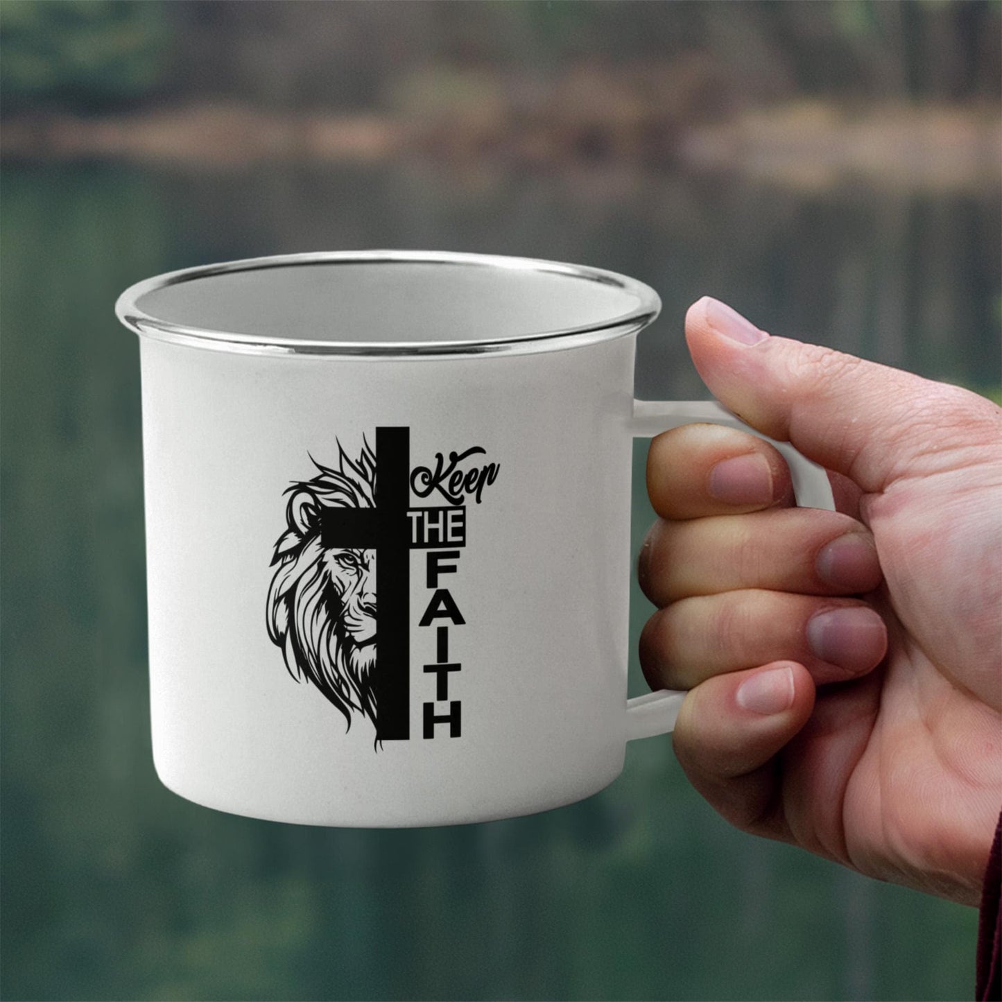 Keep The Faith 02 - 12oz Enamel Camping Mug - Gift for Her - Gift for Him