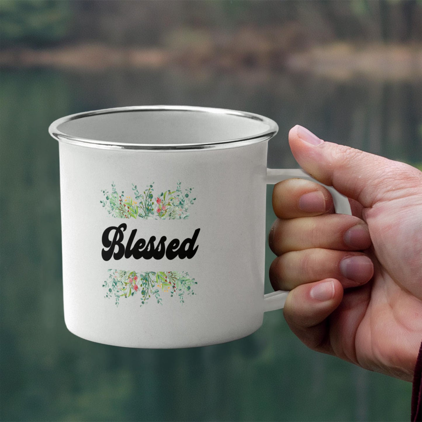 Blessed - 12oz Enamel Camping Mug - Gift for Her