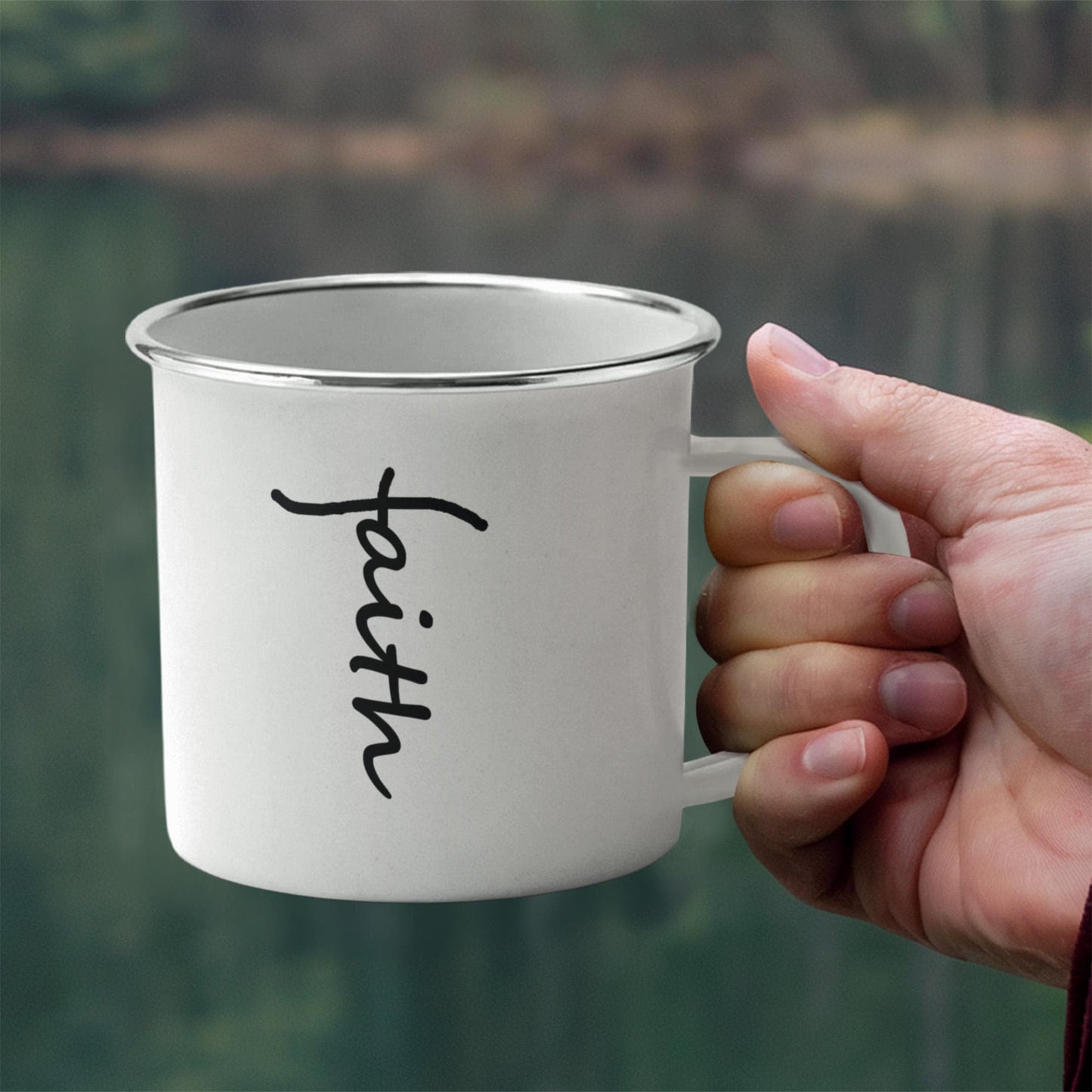 Faith (Black) - 12oz Enamel Camping Mug - Gift for Her - Gift for Him