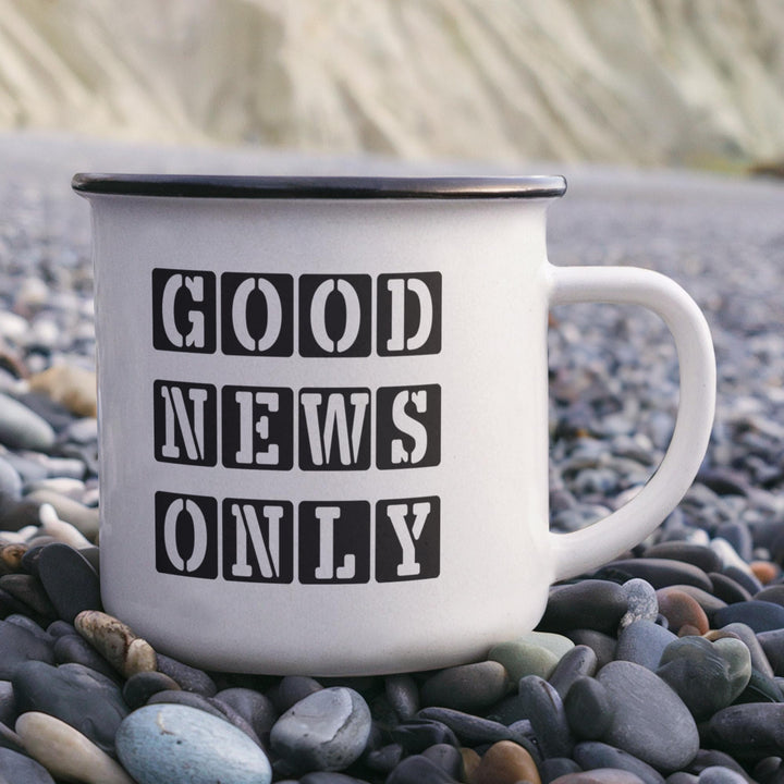 Good News Only 12oz Enamel Camping Mug – Gift for Her - Gift for Him