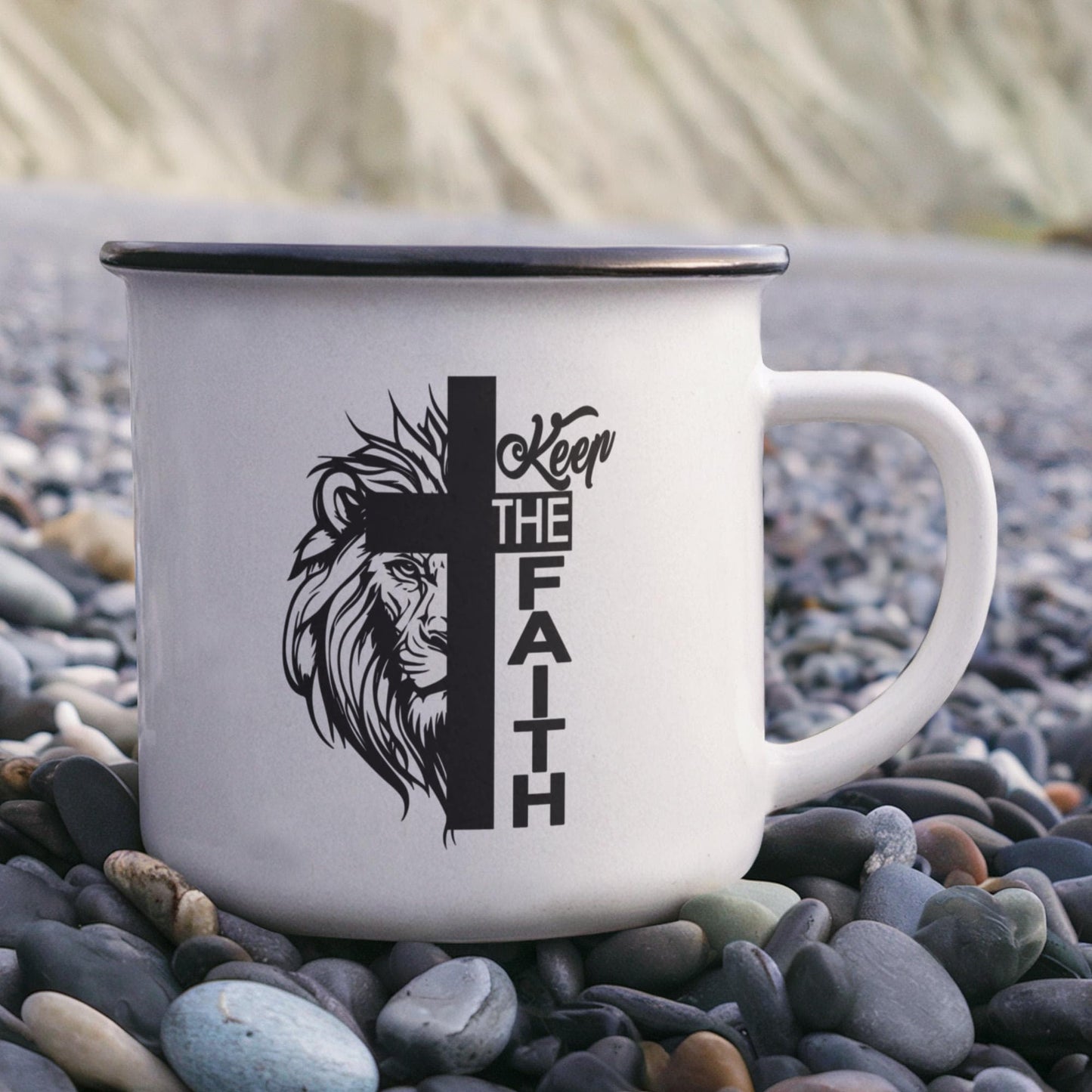 Keep The Faith 02 - 12oz Enamel Camping Mug - Gift for Her - Gift for Him