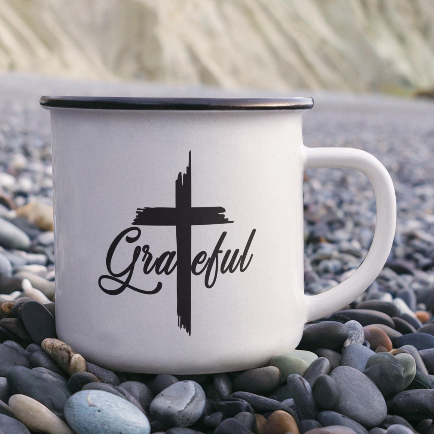 Grateful - 12oz Enamel Camping Mug - Gift for Her - Gift for Him