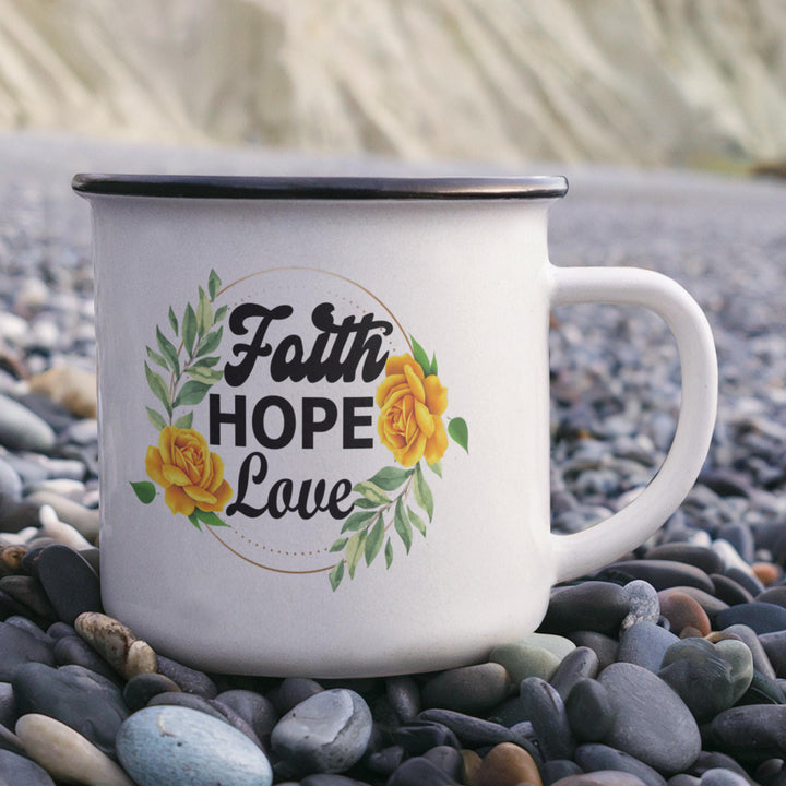 Faith Hope Love Enamel Camping Mug – Gift for Her
