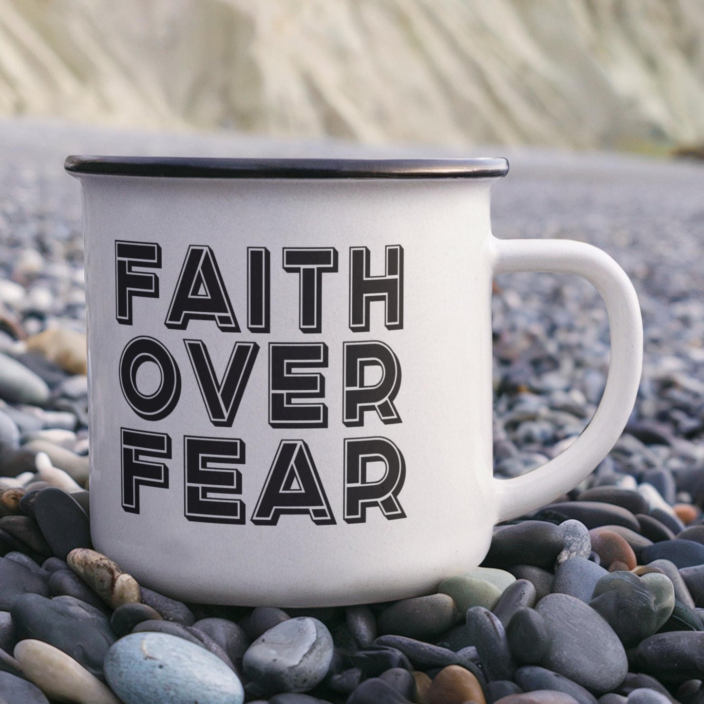 Faith Over Fear - 12oz Enamel Camping Mug - Gift for Her - Gift for Him