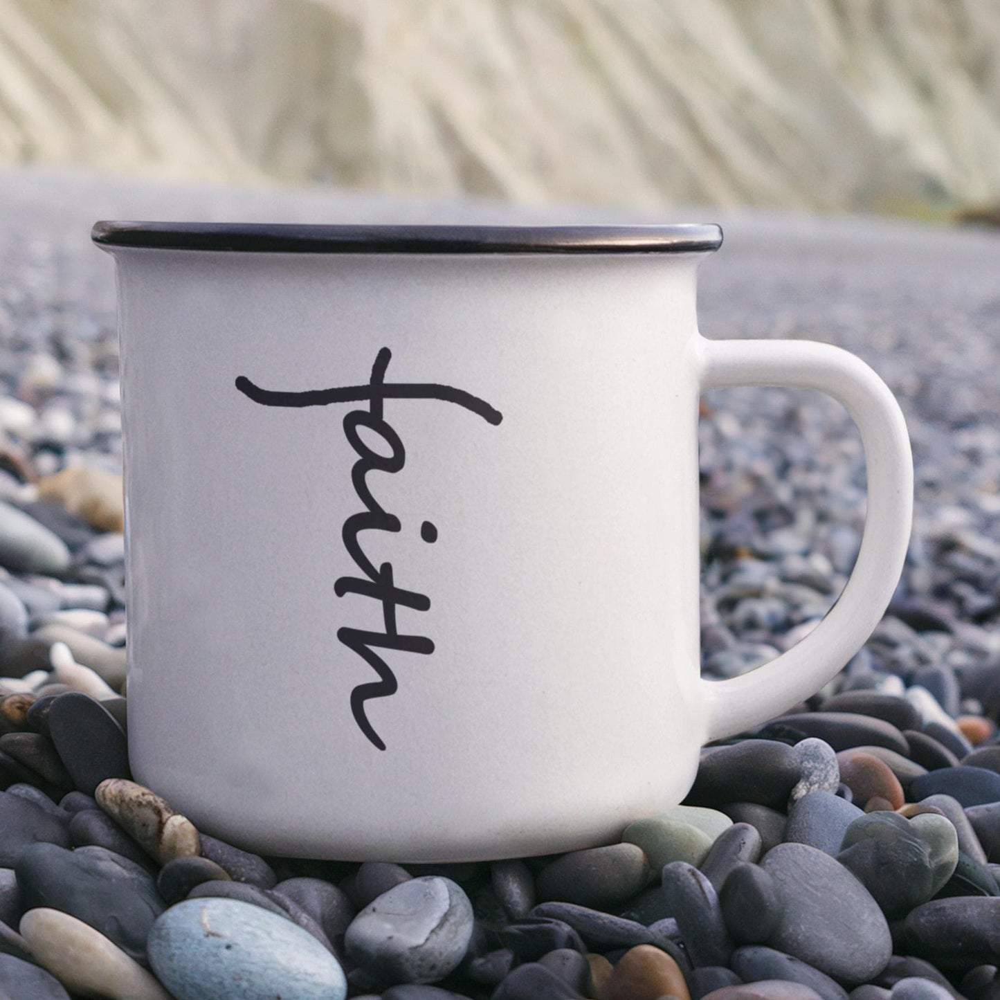 Faith (Black) - 12oz Enamel Camping Mug - Gift for Her - Gift for Him
