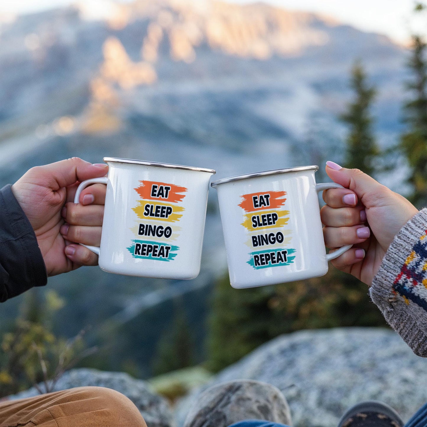 Eat Sleep Bingo Repeat - 12oz Enamel Camping Mug - Gift for Her - Gift for Him