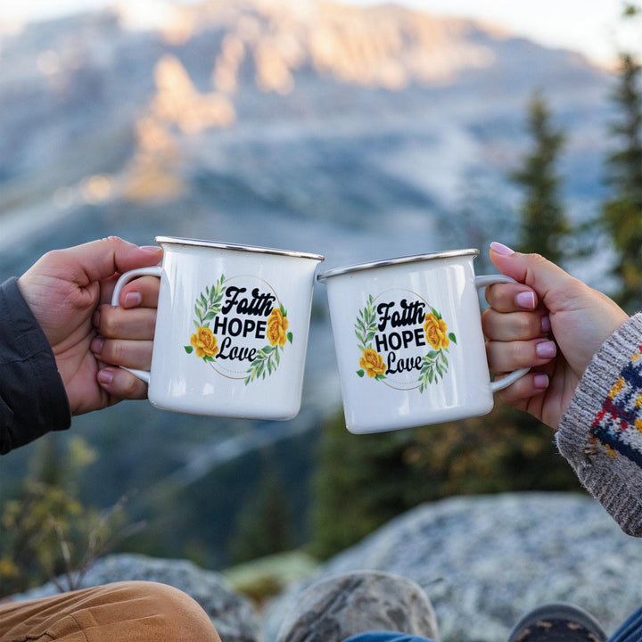 Faith Hope Love Enamel Camping Mug – Gift for Her