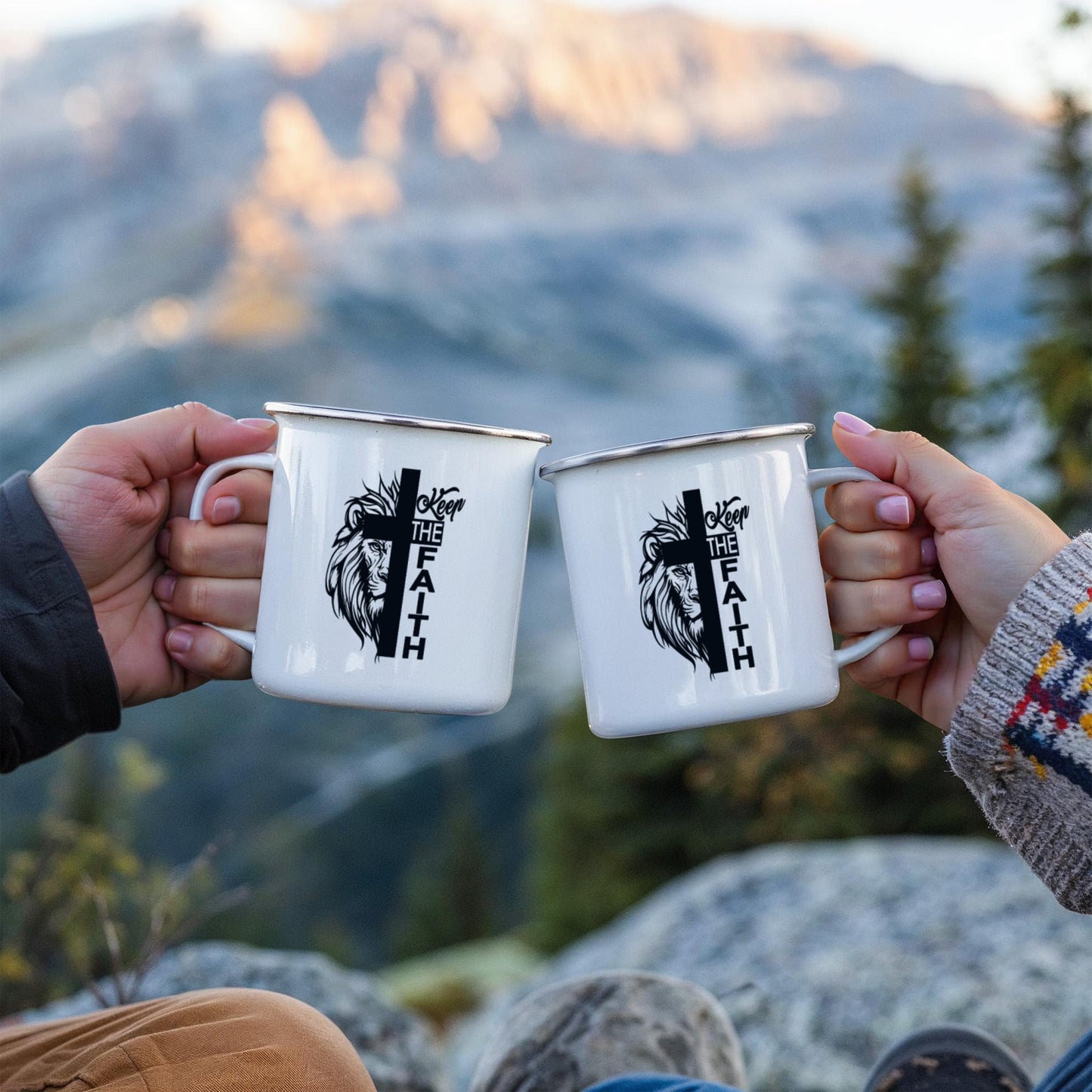 Keep The Faith 02 - 12oz Enamel Camping Mug - Gift for Her - Gift for Him