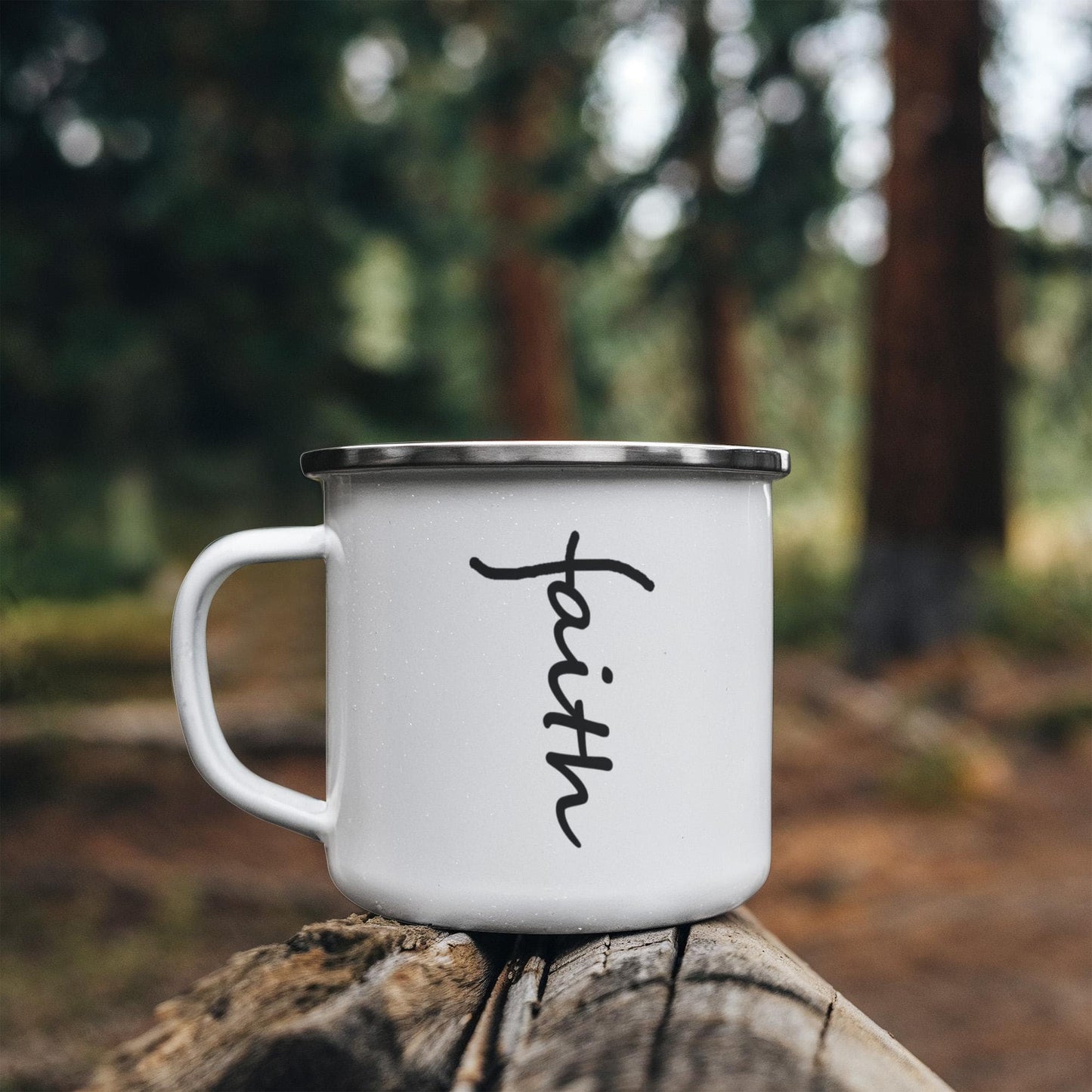 Faith (Black) - 12oz Enamel Camping Mug - Gift for Her - Gift for Him